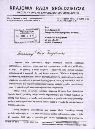 Pismo Krs Do Prezydenta Rp Lecha KaczyńSkiego