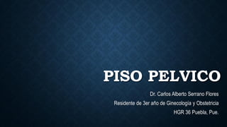 PISO PELVICO
Dr. Carlos Alberto Serrano Flores
Residente de 3er año de Ginecología y Obstetricia
HGR 36 Puebla, Pue.
 