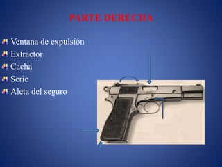 PARTE DERECHA
Ventana de expulsión
Extractor
Cacha
Serie
Aleta del seguro
 