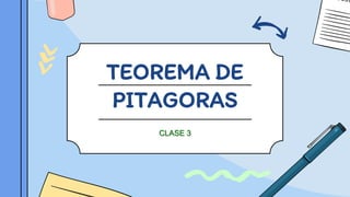 TEOREMA DE
PITAGORAS
CLASE 3
 