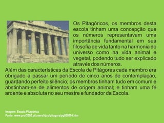 Imagem: Escola Pitagórica Fonte: www.prof2000.pt/users/hjco/pitagora/pg000004.htm 