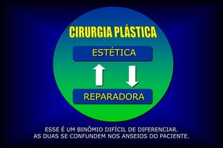 ESTÉTICA




              REPARADORA


   ESSE É UM BINÔMIO DIFÍCIL DE DIFERENCIAR.
AS DUAS SE CONFUNDEM NOS ANSEIOS DO PACIENTE.
 