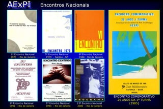 AExPI                   Encontros Nacionais




1º Encontro Nacional     3º Encontro Nacional      6º Encontro Nacional
1977 - Rio de Janeiro     1979 - Santos - SP       1986 - Rio de Janeiro




                                                                           ENCONTRO COMEMORATIVO
                                                                             25 ANOS DA 1ª TURMA
9º Encontro Nacional      1º Encontro Nacional    13º Encontro Nacional            (1985)
1992 - Rio de Janeiro     1993 - Rio de Janeiro   2000 - Rio de Janeiro
 