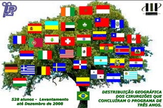 DESTRIBUIÇÃO GEOGRÁFICA
                                  DOS CIRURGIÕES QUE
528 alunos - Levantamento   CONCLUÍRAM O PROGRAMA DE
  até Dezembro de 2008                     TRÊS ANOS.
 