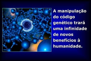 A manipulação
do código
genético trará
uma infinidade
de novos
benefícios à
humanidade.
 