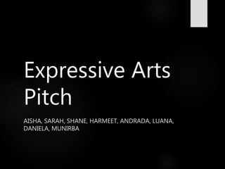 Expressive Arts
Pitch
AISHA, SARAH, SHANE, HARMEET, ANDRADA, LUANA,
DANIELA, MUNIRBA
 