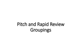 Pitch and Rapid Review
Groupings
 