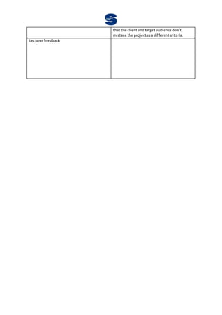 that the clientandtarget audience don’t
mistake the projectasa differentcriteria.
Lecturerfeedback
 