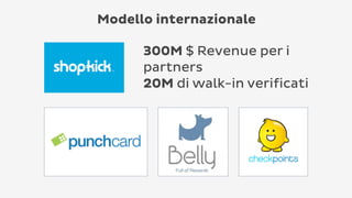 Modello internazionale
300M $ Revenue per i
partners
20M di walk-in verificati

 