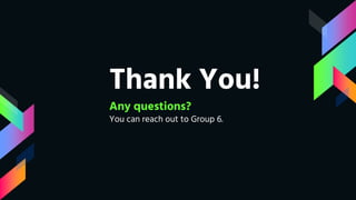 Thank You!
Any questions?
You can reach out to Group 6.
 