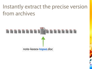 Instantly extract the precise version
from archives
note-keeex-topaz.doc
 