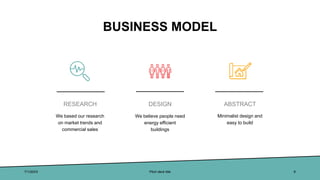 BUSINESS MODEL
RESEARCH
We based our research
on market trends and
commercial sales
DESIGN
We believe people need
energy e...