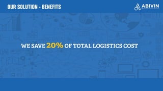 OUR SOLUTION - BENEFITS
WE SAVE 20%OF TOTAL LOGISTICS COST
 