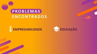 PROBLEMAS
ENCONTRADOS
EMPREGABILIDADE EDUCAÇÃO