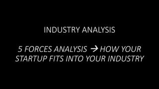 INDUSTRY ANALYSIS
5 FORCES ANALYSIS  HOW YOUR
STARTUP FITS INTO YOUR INDUSTRY
 