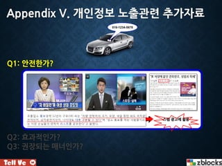 Q1: 안전한가?
Q2: 효과적인가?
Q3: 권장되는 매너인가?
010-1234-5678
스팸 광고에 활용
Appendix V. 개인정보 노출관련 추가자료
 