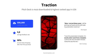 Traction
Pitch Deck is most downloaded & highest ranked app in USA
“Wow. I am just blown away. I will be
pitching next wee...