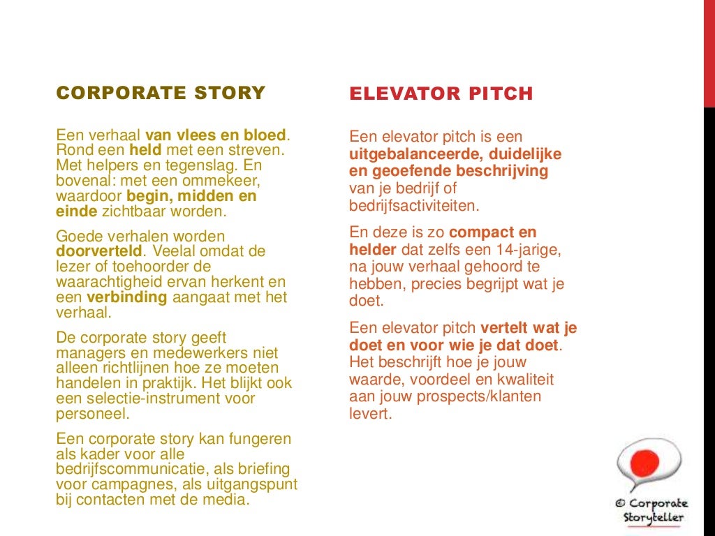 Elevator pitch & story