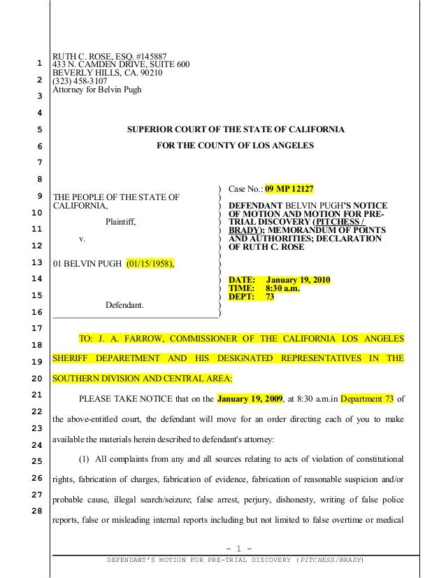 Pitchess motion belvin