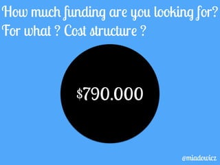 How much funding are you looking for? 
For what ? Cost structure ? 
$790.000 
@miadowicz 
 