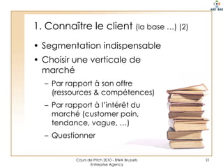 Contenu « obligatoire »La duréeBase de 150 à 225 mots …Maximum 60 secondesVotre temps compte et le sien si c’est vraiment qq’un d’importantPermet de toucher bcp de gens dans un salon …Doit être « fini » … sur cette duréeDoit permettre un suivi immédiat si affinité