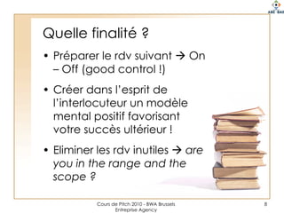 Ce que n’est pas un elevator pitchUn descriptif technique de votre produit …Une tentative de persuasion infantilisante …Un processus de séduction subjectif …Quelque chose d’abstrait …