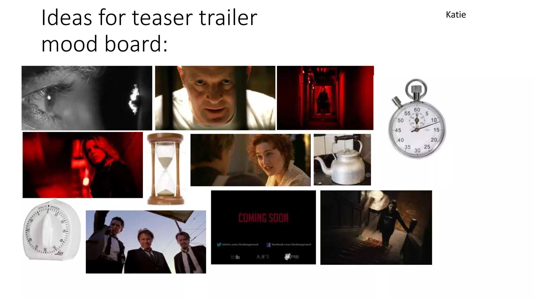 Ideas for teaser trailer
mood board:
Katie
 
