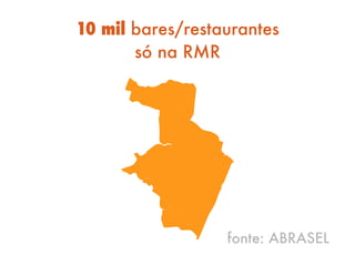 10 mil bares/restaurantes
só na RMR
fonte: ABRASEL
 