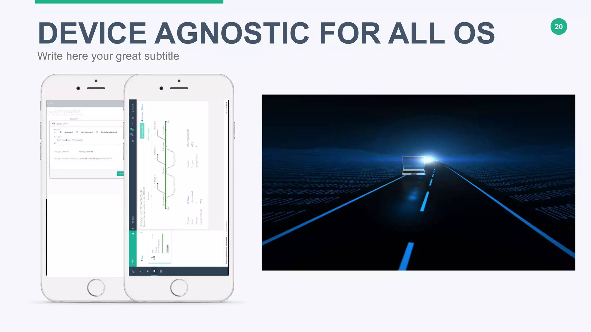 20
DEVICE AGNOSTIC FOR ALL OS
Write here your great subtitle
 