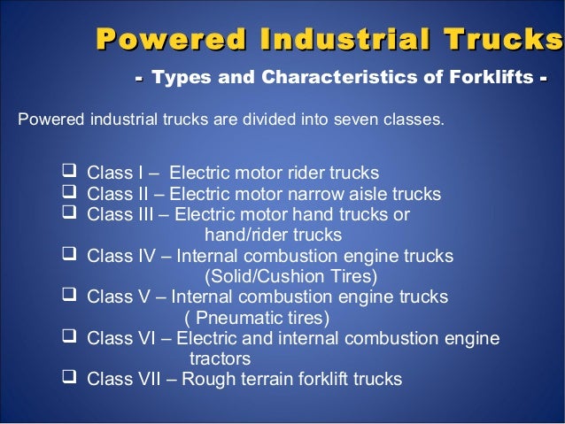 Forklift Classifications Chart