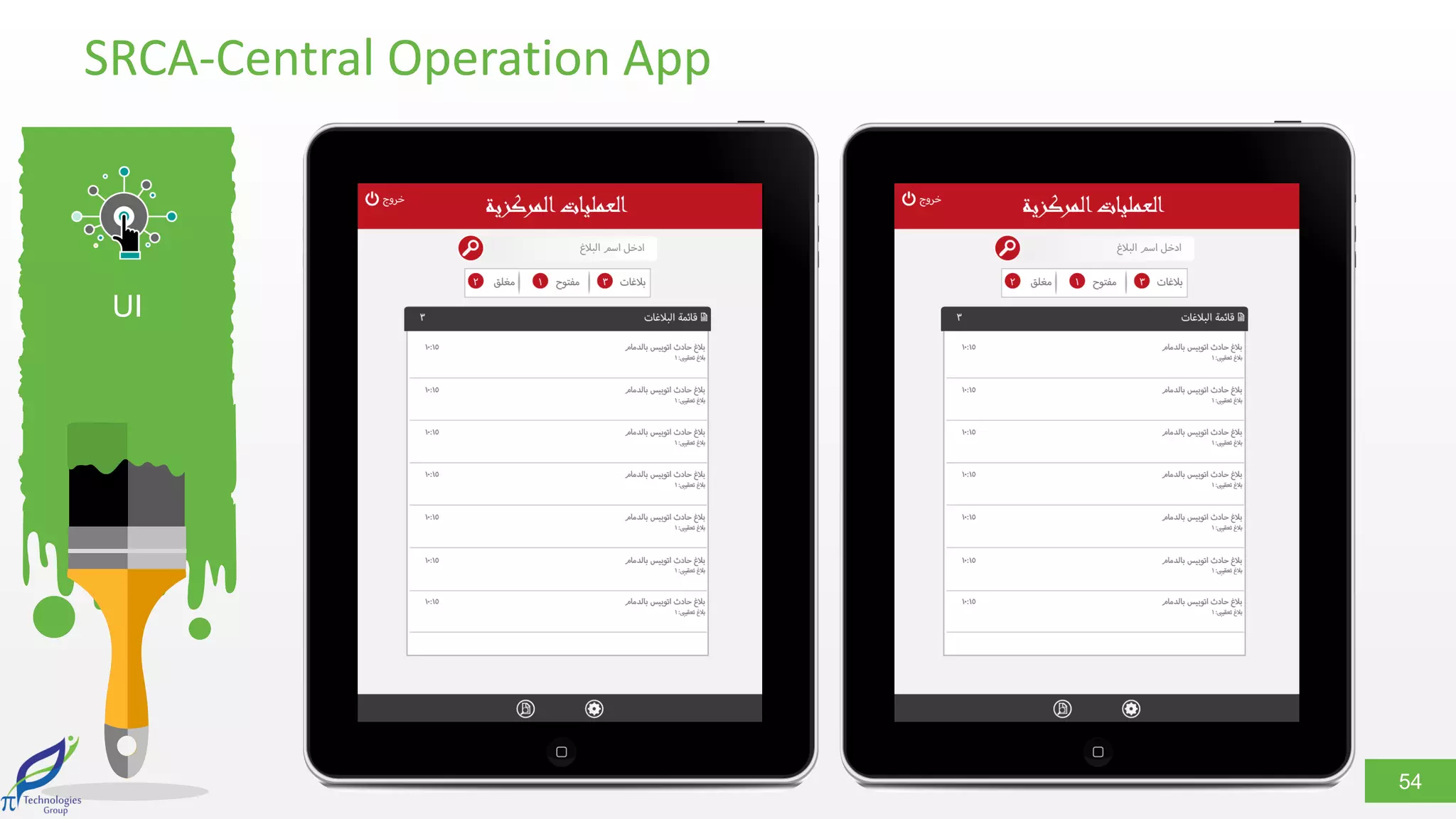 54
UI
SRCA-Central Operation App
 