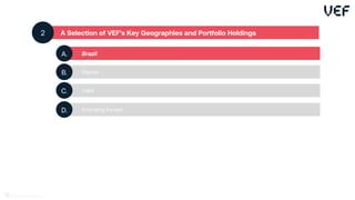 A Selection of VEF’s Key Geographies and Portfolio Holdings
2
Brazil
A.
Mexico
B.
India
C.
Emerging Europe
D.
15
 
