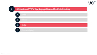 A Selection of VEF’s Key Geographies and Portfolio Holdings
2
Brazil
A.
Mexico
B.
India
C.
Emerging Europe
D.
26
 