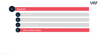 Appendix
5
Deal sourcing
A.
History of value creation
B.
Governance structure
C.
Other portfolio holdings
D.
59
 