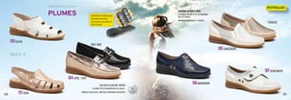 48 49
PRINTEMPS / ÉTÉ 2013
TAILLES 35 - 41
PIERRE/OR
104CRÈME / TAUPE
105BLANC/ARGENT
150GLACIAL
106MARIN/MARIN
107BLANC/ARGENT
151CRÈME
PLUMES
NOIR / NOIR
COULEURS EN CUIR AVEC SERPENT
Le modèle 104 est disponible dans les couleurs :
NOIR/NOIR, GLACIAL/GLACIAL, CRÈME/TAUPE, MARIN/MARIN et ROUGE/ROUGE
COULEURS
PAGE
3
Système de rouleaux:
Semelle extérieure
cylindrique qui adoucit
tous les pas.
COULEURS EN CUIR ET MESH
Les modèles 105, 106 et 107 sont disponibles
dans les couleurs :
MARIN/MARIN, BLANC/ARGENT et PIERRE/OR
 