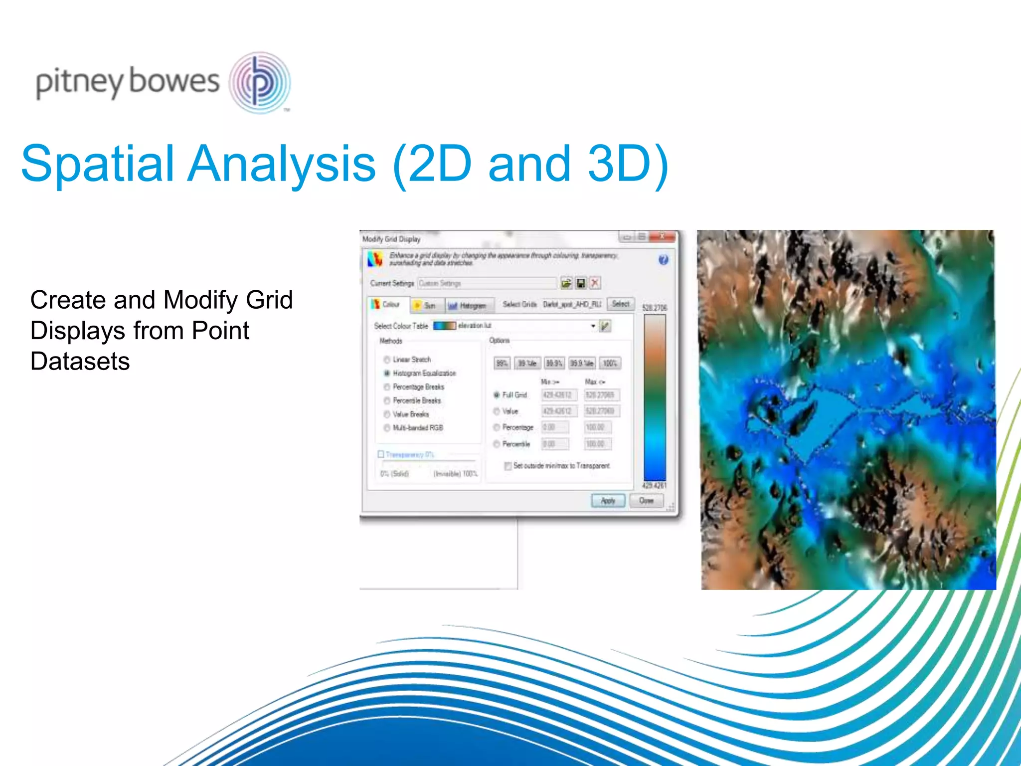 Spatial Analysis (2D and 3D)
Create and Modify Grid
Displays from Point
Datasets
 