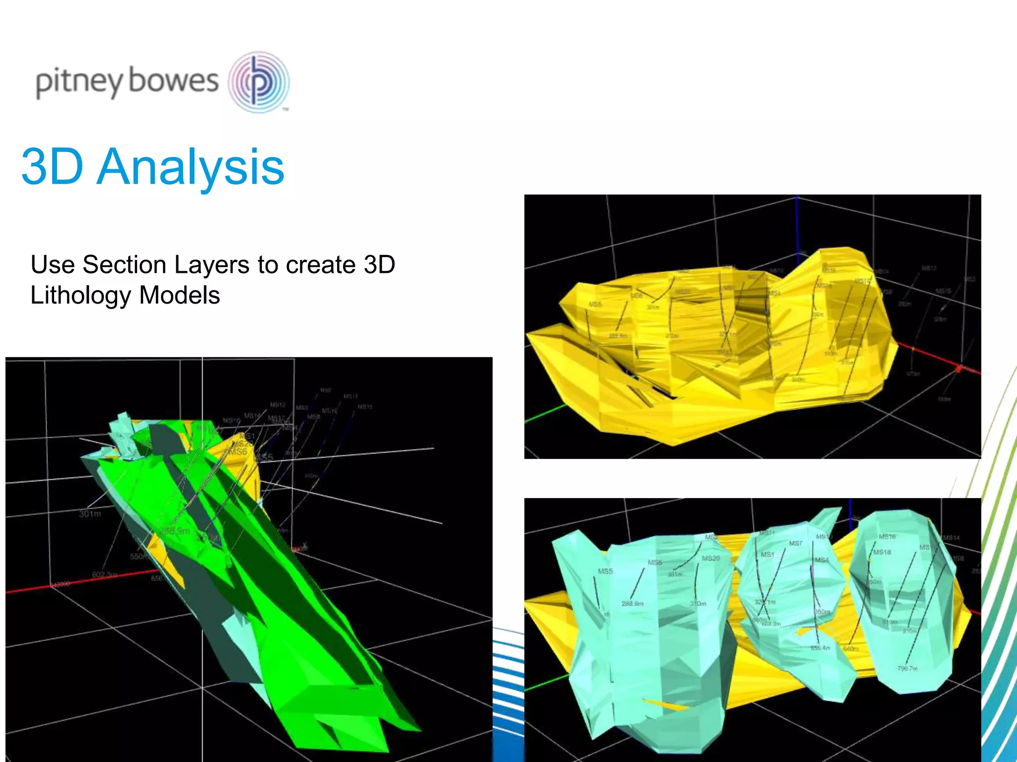3D Analysis
Use Section Layers to create 3D
Lithology Models
 