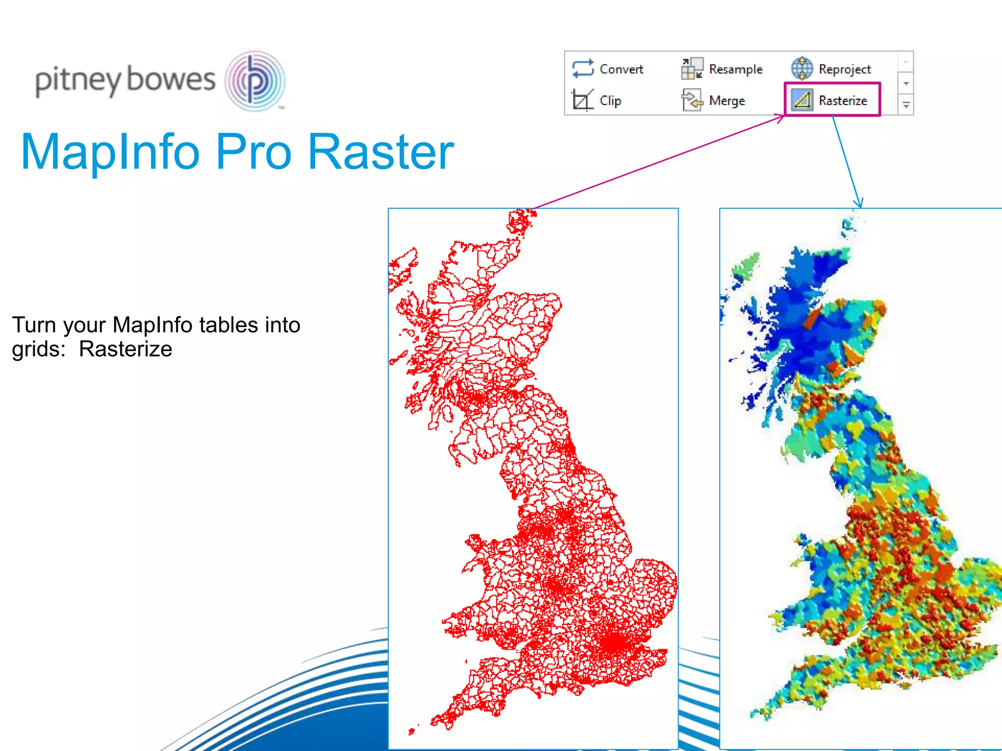 MapInfo Pro Raster
Turn your MapInfo tables into
grids: Rasterize
 