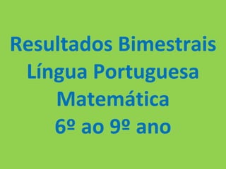 Resultados Bimestrais Língua Portuguesa Matemática 6º ao 9º ano 