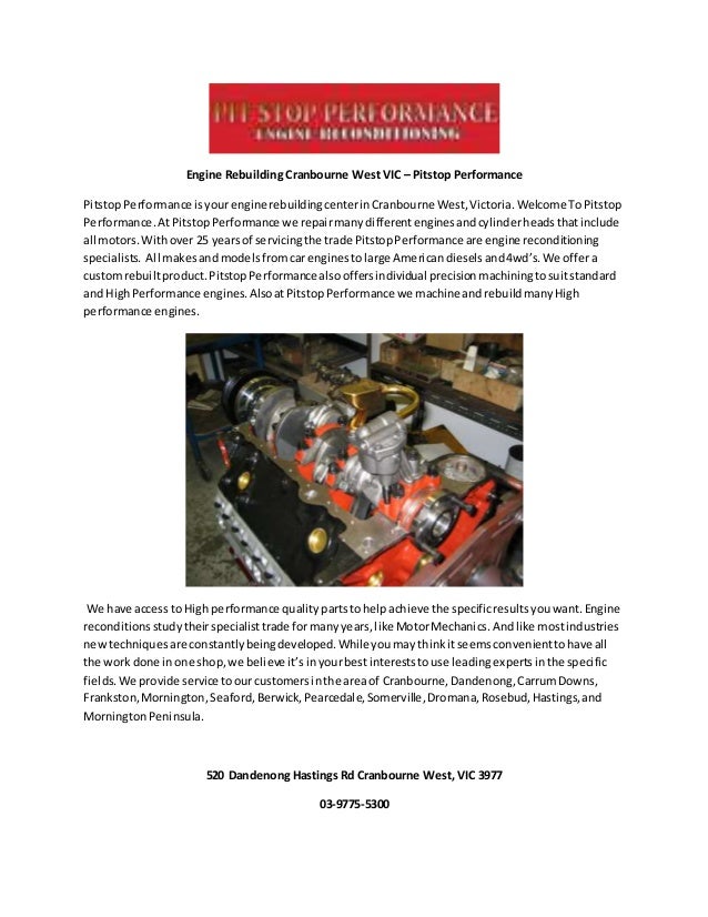 Engine Rebuilding Cranbourne West VIC Pitstop Performance