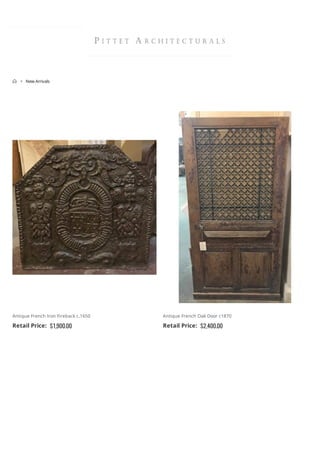 Sort By: Position  Show: 12

 New Arrivals
Retail Price:
Antique French Iron Fireback c.1650
$1,900.00 Retail Price:
Antique French Oak Door c1870
$2,400.00

 COMPARE (0)
converted by Web2PDFConvert.com
 