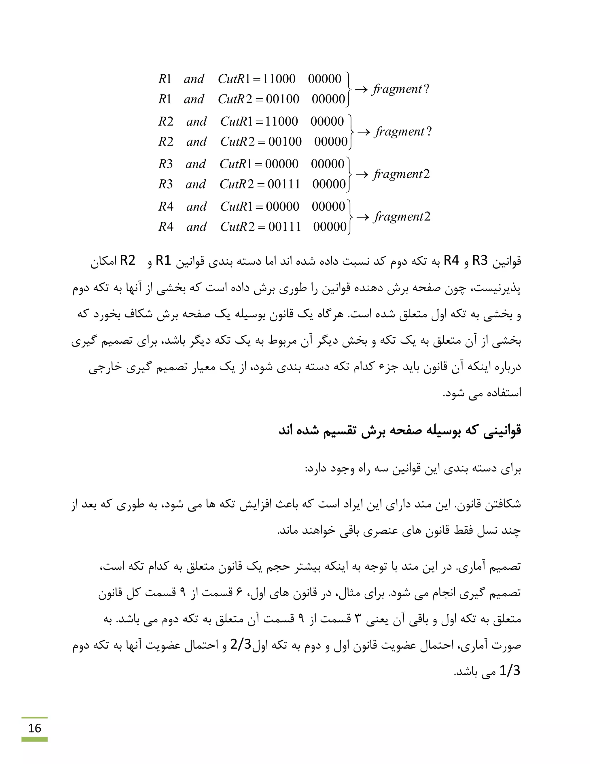 16
2
000000011124
000000000014
2
000000011123
000000000013
?
000000010022
000001100012
?
000000010021
000001100011
fragment
CutRandR
CutRandR
fragment
CutRandR
CutRandR
fragment
CutRandR
CutRandR
fragment
CutRandR
CutRandR
























‫لَاًیي‬R3ٍR4‫لَاًیي‬ ‫ثٌذی‬ ِ‫دػت‬ ‫اهب‬ ‫اًذ‬ ُ‫ؿذ‬ ُ‫داد‬ ‫ًؼجت‬ ‫وذ‬ ‫دٍم‬ ِ‫تى‬ ِ‫ث‬R1ٍR2‫اهىبى‬
‫دٍم‬ ِ‫تى‬ ِ‫ث‬ ‫آًْب‬ ‫اص‬ ‫ثخـی‬ ِ‫و‬ ‫اػت‬ ُ‫داد‬ ‫ثشؽ‬ ‫ًَسی‬ ‫سا‬ ‫لَاًیي‬ ُ‫دٌّذ‬ ‫ثشؽ‬ ِ‫كفح‬ ‫چَى‬ ،‫پزیشًیؼت‬
.‫اػت‬ ُ‫ؿذ‬ ‫هتؼلك‬ ‫اٍل‬ ِ‫تى‬ ِ‫ث‬ ‫ثخـی‬ ٍِ‫و‬ ‫ثخَسد‬ ‫ؿىبف‬ ‫ثشؽ‬ ِ‫كفح‬ ‫یه‬ ِ‫ثَػیل‬ ‫لبًَى‬ ‫یه‬ ُ‫ّشگب‬
‫گیشی‬ ‫تلوین‬ ‫ثشای‬ ،‫ثبؿذ‬ ‫دیگش‬ ِ‫تى‬ ‫یه‬ ِ‫ث‬ ‫هشثَى‬ ‫آى‬ ‫دیگش‬ ‫ثخؾ‬ ٍ ِ‫تى‬ ‫یه‬ ِ‫ث‬ ‫هتؼلك‬ ‫آى‬ ‫اص‬ ‫ثخـی‬
ُ‫دسثبس‬‫رض‬ ‫ثبیذ‬ ‫لبًَى‬ ‫آى‬ ِ‫ایٌى‬‫ء‬‫خبسری‬ ‫گیشی‬ ‫تلوین‬ ‫هؼیبس‬ ‫یه‬ ‫اص‬ ،‫ؿَد‬ ‫ثٌذی‬ ِ‫دػت‬ ِ‫تى‬ ‫وذام‬
.‫ؿَد‬ ‫هی‬ ُ‫اػتفبد‬
‫اًذ‬ ُ‫ؿذ‬ ‫تمؼین‬ ‫ثشؽ‬ ِ‫كفح‬ ِ‫ثَػیل‬ ِ‫و‬ ‫لَاًیٌی‬
:‫داسد‬ ‫ٍرَد‬ ُ‫سا‬ ِ‫ػ‬ ‫لَاًیي‬ ‫ایي‬ ‫ثٌذی‬ ِ‫دػت‬ ‫ثشای‬
ِ‫ث‬ ،‫ؿَد‬ ‫هی‬ ‫ّب‬ ِ‫تى‬ ‫افضایؾ‬ ‫ثبػج‬ ِ‫و‬ ‫اػت‬ ‫ایشاد‬ ‫ایي‬ ‫داسای‬ ‫هتذ‬ ‫ایي‬ .‫لبًَى‬ ‫ؿىبفتي‬‫اص‬ ‫ثؼذ‬ ِ‫و‬ ‫ًَسی‬
.‫هبًذ‬ ‫خَاٌّذ‬ ‫ثبلی‬ ‫ػٌلشی‬ ‫ّبی‬ ‫لبًَى‬ ‫فمي‬ ‫ًؼل‬ ‫چٌذ‬
،‫اػت‬ ِ‫تى‬ ‫وذام‬ ِ‫ث‬ ‫هتؼلك‬ ‫لبًَى‬ ‫یه‬ ‫حزن‬ ‫ثیـتش‬ ِ‫ایٌى‬ ِ‫ث‬ ِ‫تَر‬ ‫ثب‬ ‫هتذ‬ ‫ایي‬ ‫دس‬ .‫آهبسی‬ ‫تلوین‬
،‫اٍل‬ ‫ّبی‬ ‫لبًَى‬ ‫دس‬ ،‫هخبل‬ ‫ثشای‬ .‫ؿَد‬ ‫هی‬ ‫اًزبم‬ ‫گیشی‬ ‫تلوین‬6‫اص‬ ‫لؼوت‬9‫لبًَى‬ ‫ول‬ ‫لؼوت‬
‫یؼٌی‬ ‫آى‬ ‫ثبلی‬ ٍ ‫اٍل‬ ِ‫تى‬ ِ‫ث‬ ‫هتؼلك‬3‫اص‬ ‫لؼوت‬9ِ‫ث‬ .‫ثبؿذ‬ ‫هی‬ ‫دٍم‬ ِ‫تى‬ ِ‫ث‬ ‫هتؼلك‬ ‫آى‬ ‫لؼوت‬
‫اٍل‬ ِ‫تى‬ ِ‫ث‬ ‫دٍم‬ ٍ ‫اٍل‬ ‫لبًَى‬ ‫ػوَیت‬ ‫احتوبل‬ ،‫آهبسی‬ ‫كَست‬2/3‫دٍم‬ ِ‫تى‬ ِ‫ث‬ ‫آًْب‬ ‫ػوَیت‬ ‫احتوبل‬ ٍ
1/3.‫ثبؿذ‬ ‫هی‬
 