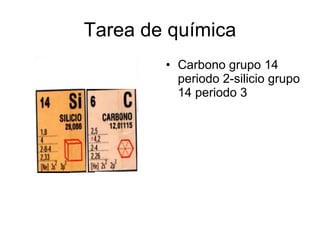 Tarea de química Carbono grupo 14 periodo 2-silicio grupo 14 periodo 3 