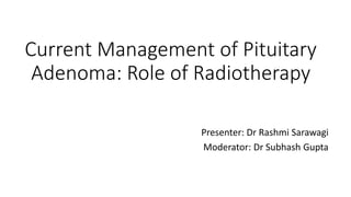 Current Management of Pituitary
Adenoma: Role of Radiotherapy
Presenter: Dr Rashmi Sarawagi
Moderator: Dr Subhash Gupta
 