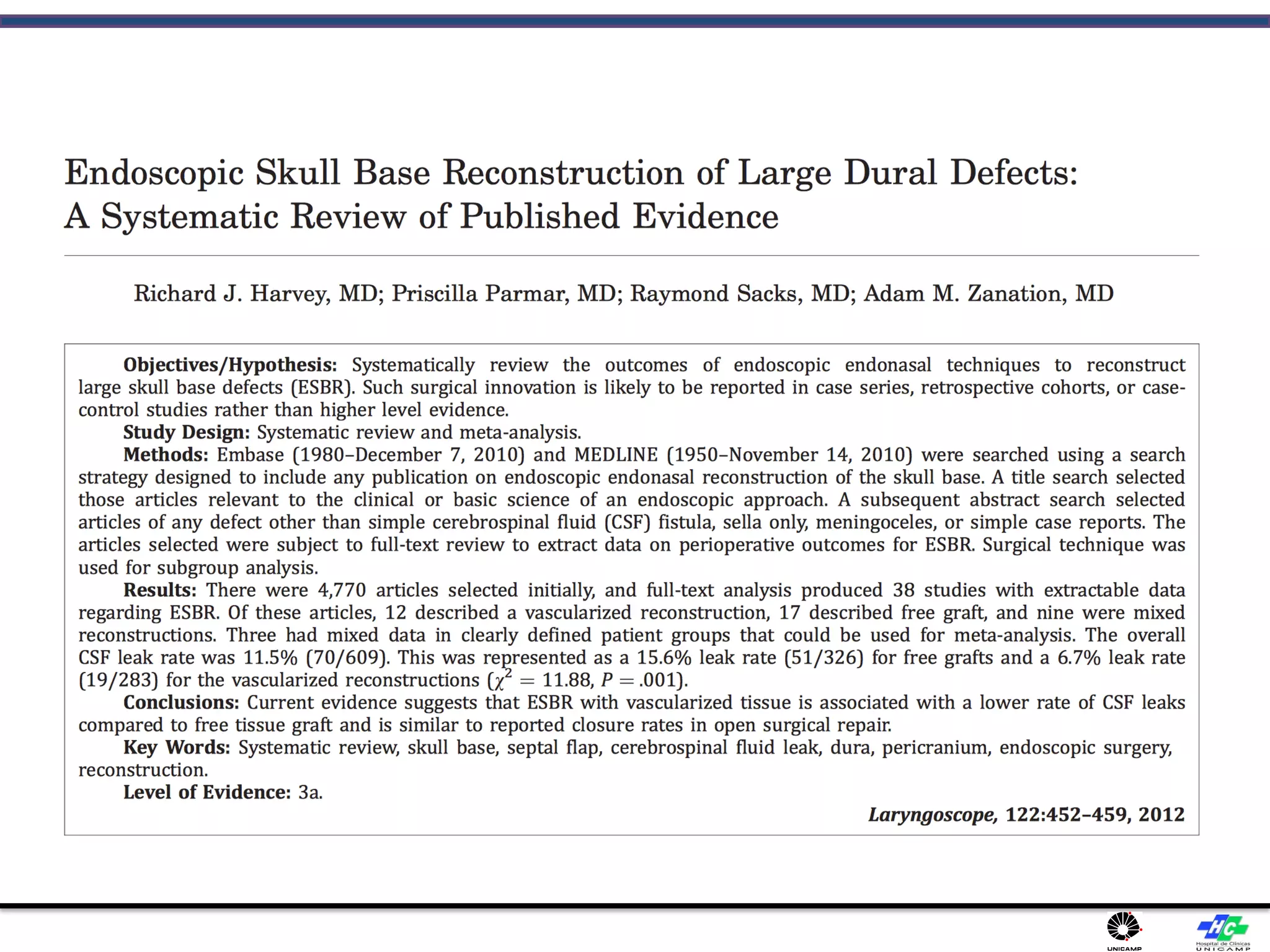 Papers on rec outcomes
- Zanation
- Kassam
 