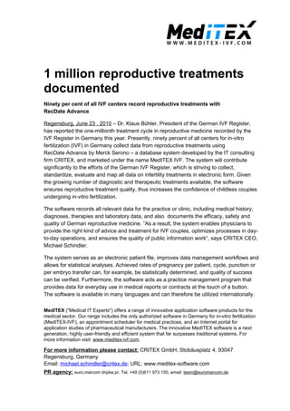 MedITEX IVF: 1 mio. ivf cycles documented