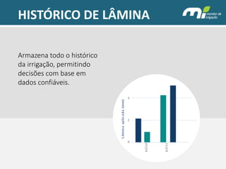 HISTÓRICO DE LÂMINA 
Armazena todo o histórico da irrigação, permitindo decisões com base em dados confiáveis.  