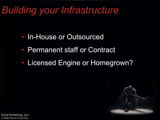 Building your Infrastructure In-House or Outsourced Permanent staff or Contract Licensed Engine or Homegrown? 