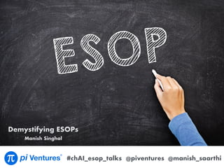 @manish_saarthi
Backing Ventures in Deep Tech creating 10x differentiated businesses
Demystifying ESOPs
Manish Singhal
@piventures#chAI_esop_talks
 