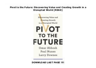 Pivot to the Future: Discovering Value and Creating Growth in a
Disrupted World [READ]
DONWLOAD LAST PAGE !!!!
This books ( Pivot to the Future: Discovering Value and Creating Growth in a Disrupted World ) Made by Omar Abbosh About Books The proven, effective strategy for reinventing your business in the age of ever-present disruptionDisruption by digital technologies? That's not a new story. But what is new is the "wise pivot," a replicable strategy for harnessing disruption to survive, grow, and be relevant to the future. It's a strategy for perpetual reinvention across the old, now, and new elements of any business.Rapid recent advances in technology are forcing leaders in every business to rethink long-held beliefs about how to adapt to emerging technologies and new markets. What has become abundantly clear: in the digital age, conventional wisdom about business transformation no longer works, if it ever did.Based on Accenture's own experience of reinventing itself in the face of disruption, the company's real world client work, and a rigorous two-year study of thousands of businesses across 30 industries, Pivot to the Future reveals methodical and bold moves for finding and releasing new sources of trapped value-unlocked by bridging the gap between what is technologically possible and how technologies are being used. The freed value enables companies to simultaneously reinvent their legacy, and current and new businesses.Pivot to the Future is for leaders who seek to turn the existential threats of today and tomorrow into sustainable growth, with the courage to understand that a wise pivot strategy is not a one-time event, but a commitment to a future of perpetual reinvention, where one pivot is followed by the next and the next. To Download Please Click https://danangpake-g.blogspot.com/?book=1541742672
 